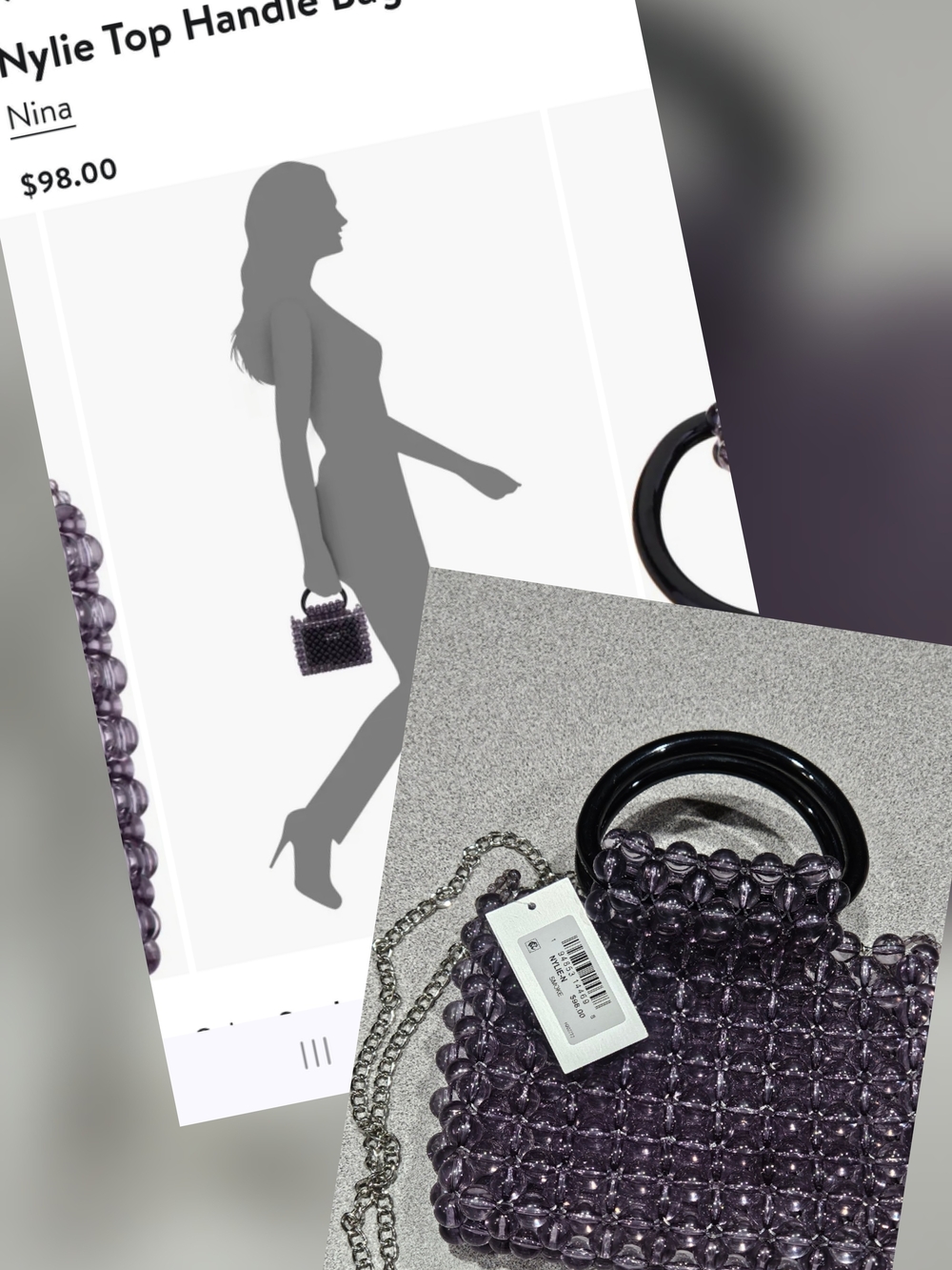 Nina Beaded Mini Top-Handle Bag in Smoke